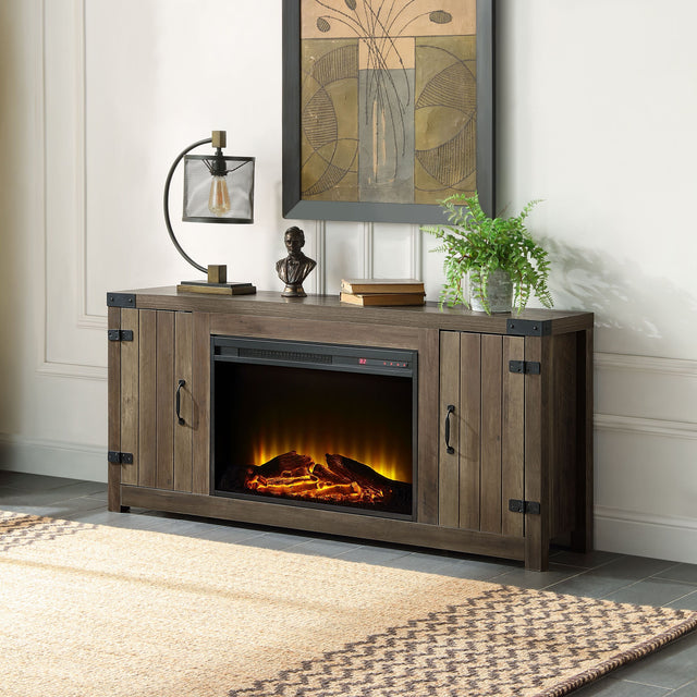 ACME Tobias Fireplace in Rustic Oak Finish AC00275