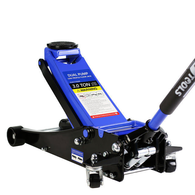 3t Low Profile Jack, Blue and Black, Ultra Low Floor Jack with Dual Pistons Quick Lift Pump, Car Jack Hydraulic AutoLifts for Home Garage, Truck Jack Hydraulic