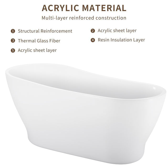 59" 100% Acrylic Freestanding Bathtub,Contemporary Soaking Tub,white Bathtub