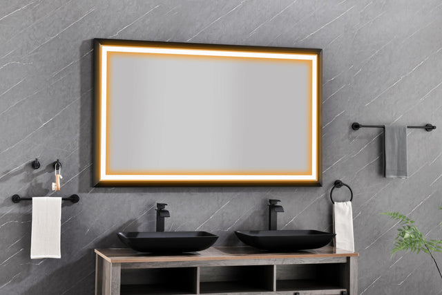 72in. W x 36in. H Oversized Rectangular Black Framed LED Mirror Anti-Fog Dimmable Wall Mount Bathroom Vanity Mirror HD Wall Mirror Kit For Gym And Dance Studio 36X 72Inches With Safety Ba