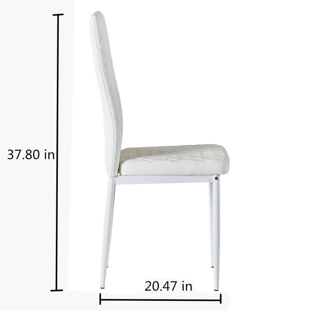 White modern minimalist dining chair fireproof leather sprayed metal pipe diamond grid pattern restaurant home conference chair set of 6