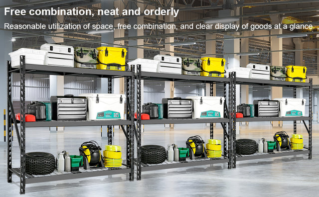 Garage Shelving Heavy Duty 72"H*77"W Garage Storage Shelves 6000LBS Heavy Duty Shelving Adjustable 3 Tier Metal Shelving for Garage Storage Shelving Industrial Shelving Storage Rack, Black