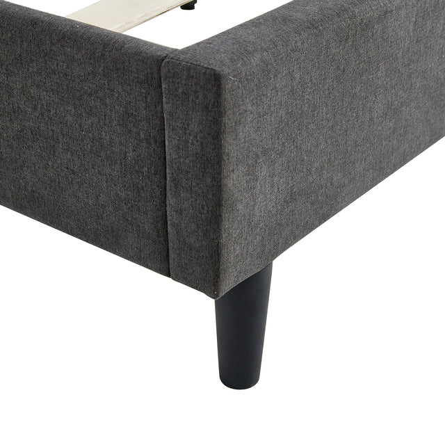 Full Size Platform Bed Frame with Fabric Upholstered Headboard and Wooden Slats Support, Fully Upholstered Mattress Foundation/No Box Spring Needed/Easy Assembly, Dark Grey