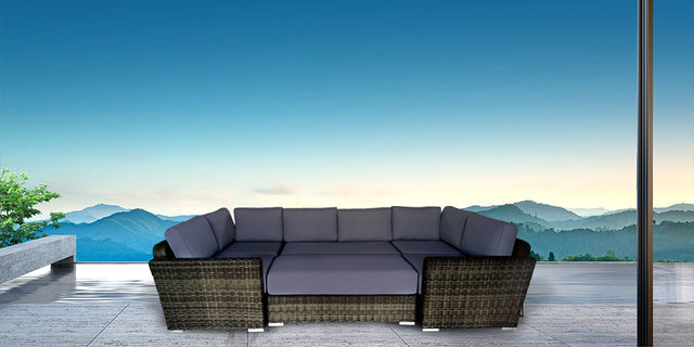 6 Piece Rattan Sectional Seating Group with Cushions (Color:DARK BROWN)
