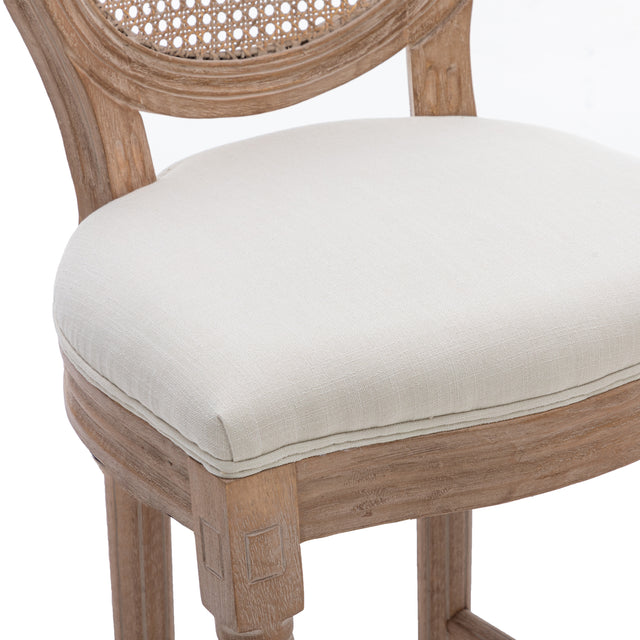 Hengming French Country Wooden Barstools Rattan Back With Upholstered Seating , Beige and Natural ,Set of 2