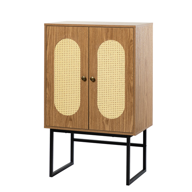 Epaphus 2-Door Accent Cabinet with interior shelves and Black Metal Base