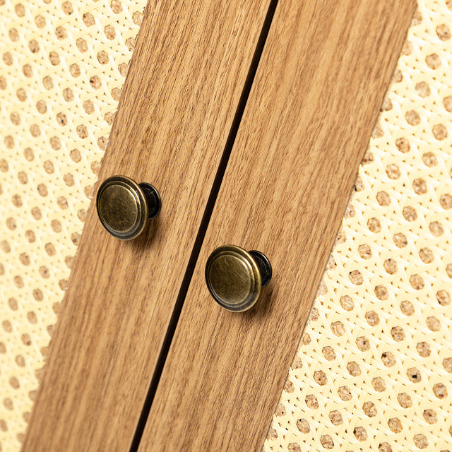 Epaphus 2-Door Accent Cabinet with interior shelves and Black Metal Base