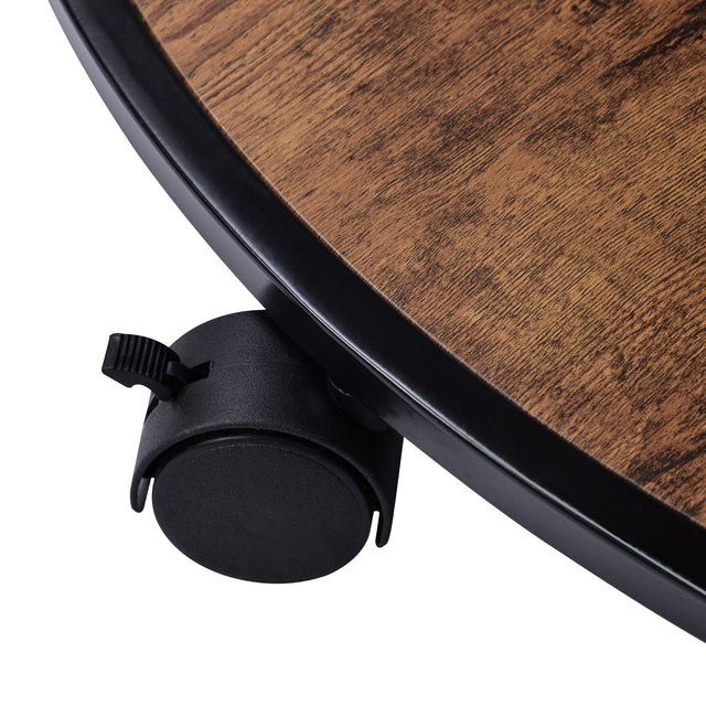 ON-TREND Round Coffee Table with Caster Wheels and Wood Textured Surface for Living Room, φ35.5”( Distressed Brown)