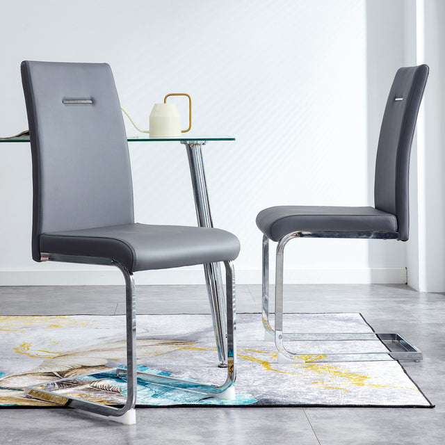 Modern Dining Chairs, PU Faux Leather High Back Upholstered Side Chair ,for Dining Room Kitchen Vanity Patio Club Guest Office Chair (Set of 2) (Grey+PU Leather)