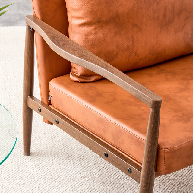 Sofa Chair Set of 2.PU Leather Accent Arm Chair Mid Century Modern Upholstered Armchair with Imitation solid wood Walnut color Metal Frame Extra-Thick Padded Backrest and Seat Cushion Sofa Chairs