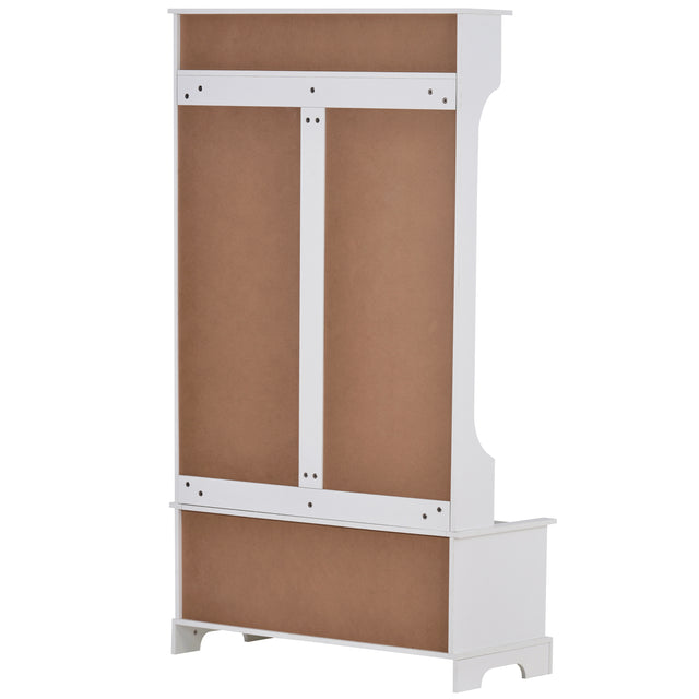 ON-TREND Hall Tree with 4 Hooks and Hinged Lid, Coat Hanger, Entryway Bench, Storage Bench, 3-in-1 Design, for Entrance, Hallway (White)