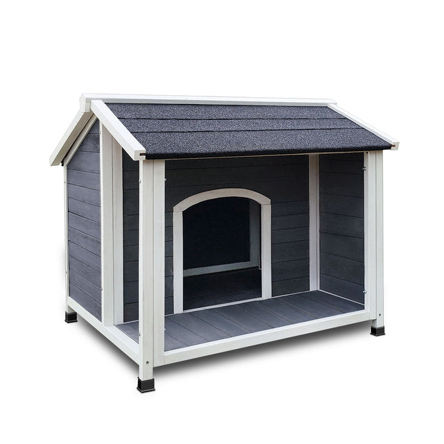 Large Outdoor Wooden Dog House, Waterproof Dog Cage, Windproof and Warm Dog Kennel with Porch Deck