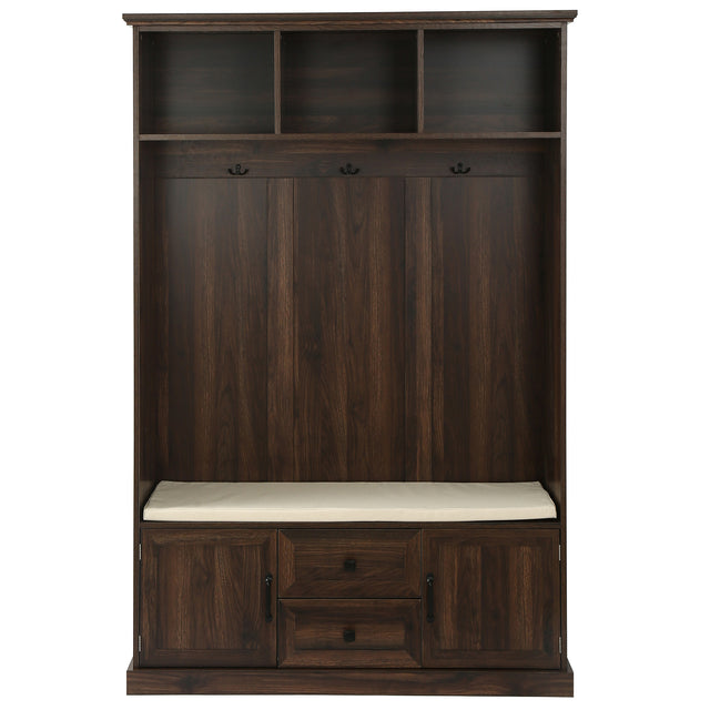 U-Can Hall Tree with 3 Hooks , Coat Hanger, Entryway Bench, Storage Bench, 3-in-1 Design, 47.2INCH, for Entrance, Hallway (Tiger)