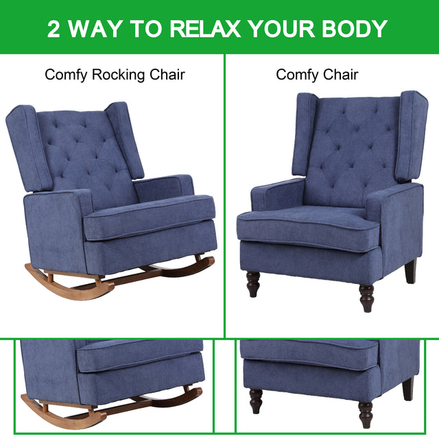COOLMORE living room Comfortable rocking chair accent chair Navy fabric