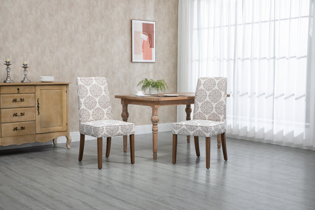 Cover Removable Interchangeable and Washable Coffee Medallion Fabric Upholstered Parsons Chair with Solid Wood Legs 2 PCS