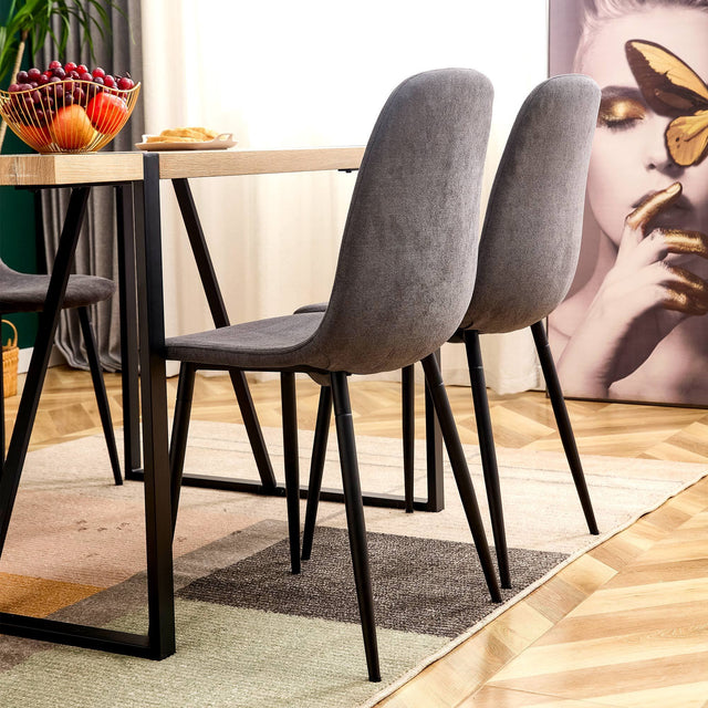 Dining Chairs Set of 4, Modern Mid-Century Style Dining Kitchen Room Upholstered Side Chairs, Accent Chairs with Soft Linen Fabric Cover Cushion Seat and Black Metal Legs,For Kitchen Lounge Farmhouse