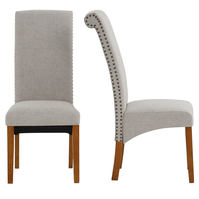 Set of 2 Upholstered Fabric Dining Chairs,Modern High Back Button- linen Kitchen Dining Chairs with Solid Wood Legs and Nailed Trim,Side Chairs Armless Chair Parsons Chair for Kitchen