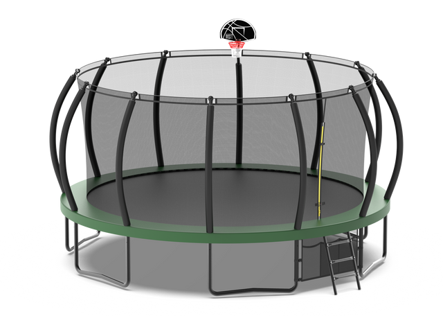 15FT Trampoline green for Kids and Adults Outdoor Trampoline with Enclosure Net, storage, Basketball Hoop