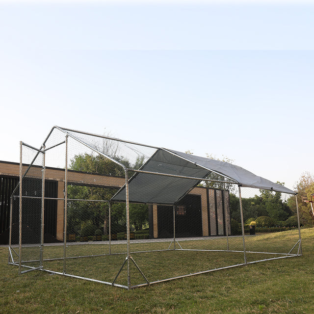 Large Metal Chicken Coop Walk-in Poultry Cage Hen Run House Rabbits Habitat Cage Spire Shaped Coop with Waterproof and Anti-Ultraviolet Cover (10' L x 13' W x 6.4' H)