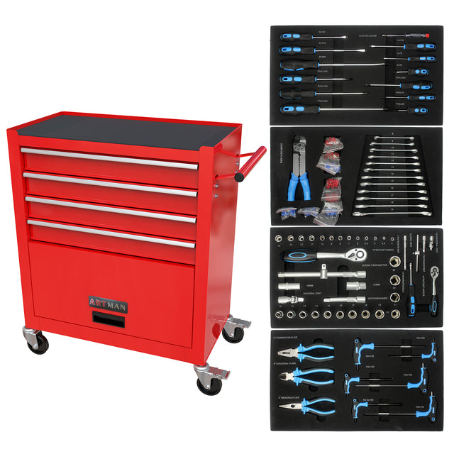 4 DRAWERS TOOL CABINET WITH TOOL SETS-RED