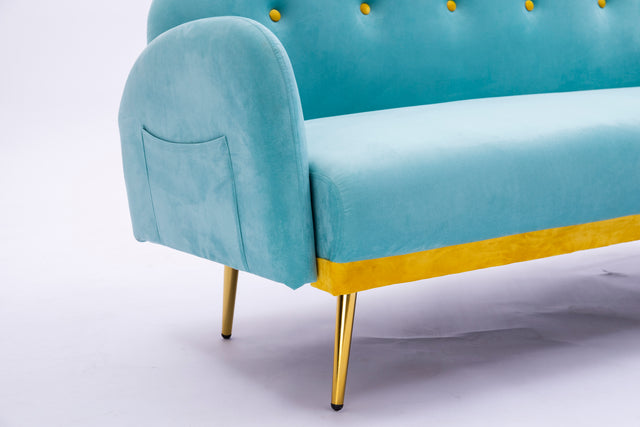 2156 sofa includes 2 pillows 58" blue velvet sofa for small spaces