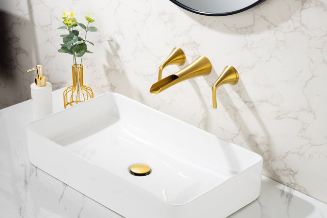 Wall Mounted Bathroom Sink Faucet with Double Lever Handles Vessel Lavatory Basin Mixer Tap,Rough-in Valve