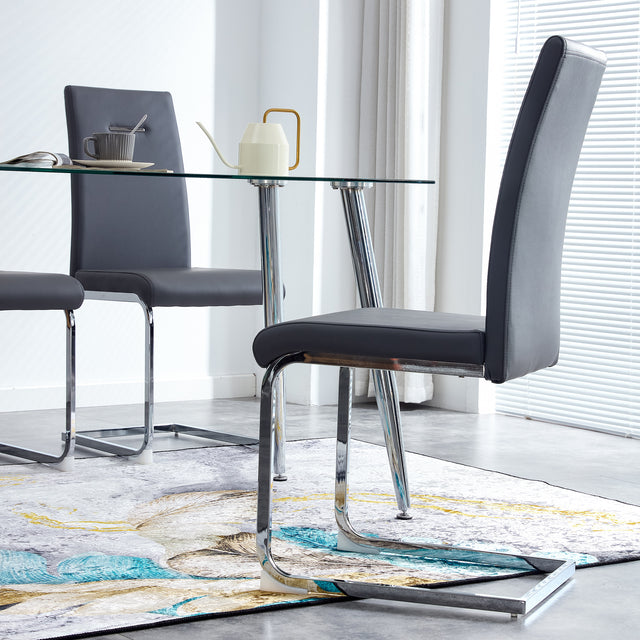 Modern Dining Chairs, PU Faux Leather High Back Upholstered Side Chair ,for Dining Room Kitchen Vanity Patio Club Guest Office Chair (Set of 2) (Grey+PU Leather)