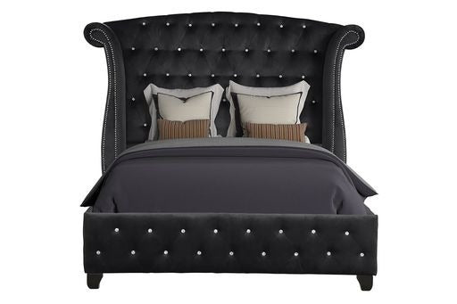 Sophia Full 6 Pc Vanity Upholstery Bedroom Set Made With Wood In Black