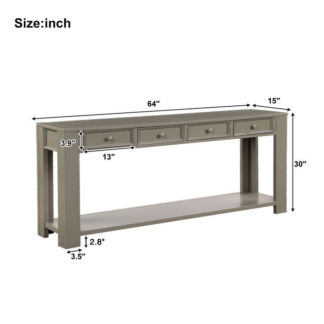 TREXM Console Table for Entryway Hallway Sofa Table with Storage Drawers and Bottom Shelf (Khaki)