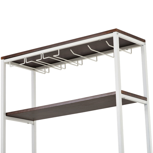 TOPMAX Updated Industrial Modern 5-Tier Baker Rack, Freestanding Bar Wine Rack Table with Glass& Cup Holders&Hooks, Dark Brown