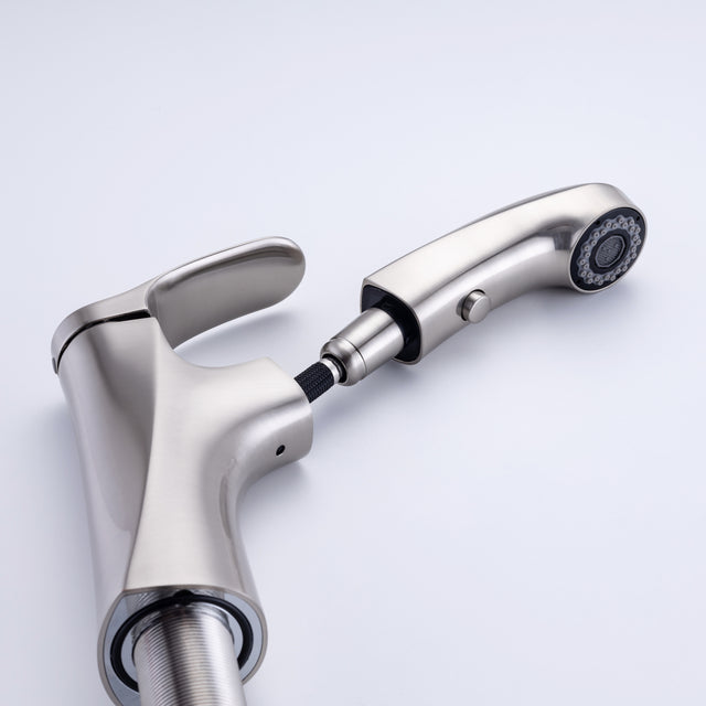 Pull Out Bathroom Faucet, Single Hole Bathroom Sink Faucet with 3 Modes Pull Down Sprayer, One Handle Modern Vanity Faucet, Farmhouse Lavatory Faucet