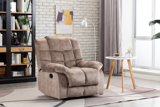 Recliner Chair Overstuffed, Manual Reclining Single Couch Wide Seat with Thickened Headrest and Back (Camel)