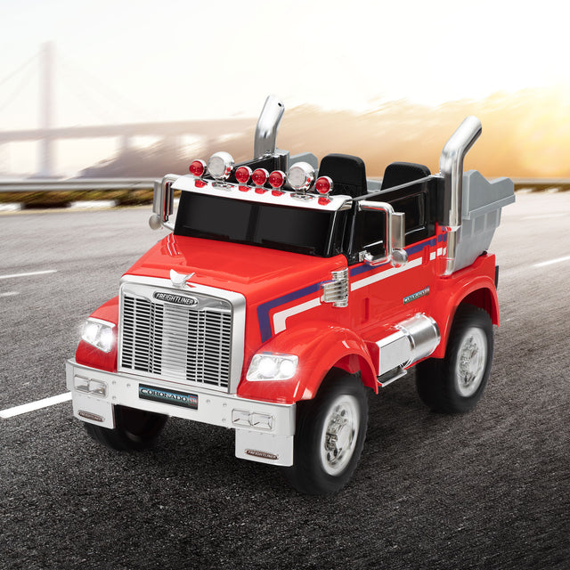 12V Kids Battery Electric Ride On Car Toy, Optimus Prime Truck with Remote Control, Transformers Die-Cast Vehicle W/ Music, Rear Loader, Red