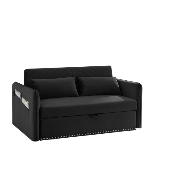 Pull-out sofa sleeper, 3-in-1 adjustable sleeper with pull-out bed, 2 lumbar pillows and side pocket, soft velvet convertible sleeper sofa bed, suitable for living room bedroom.