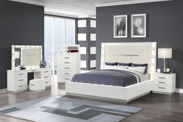 Coco King 5-N Pc Vanity LED Bedroom Set Made with Wood in Milky White
