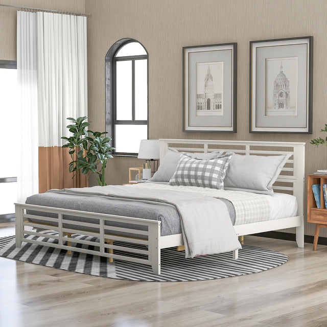 Platform bed with horizontal strip hollow shape, King size, white (New)