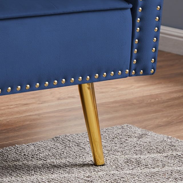 Modern Velvet Tufted Sofa Couch with 2 Pillows and Nailhead Trim, Loveseat Sofa Futon Sofa Bed with Metal Legs for Living Room.