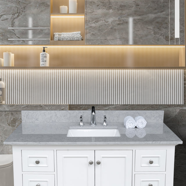 Montary 31" carrara gray engineered stone vanity top backsplash