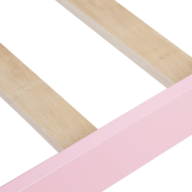 Twin Size Wood Platform Bed with Headboard,Footboard and Wood Slat Support (Pink)