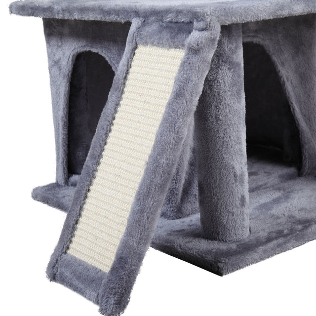 Double-layer cat Tree with cat house and ladder - light gray