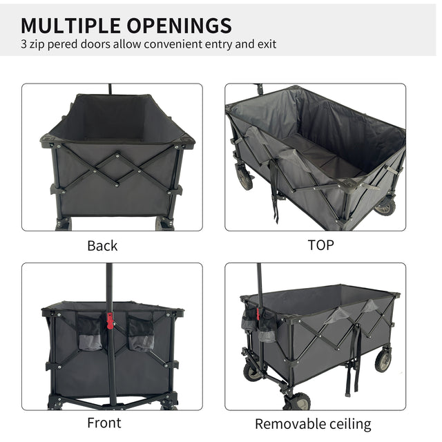 Collapsible Folding Wagon, Push Pull Foldable Beach Wagon Cart