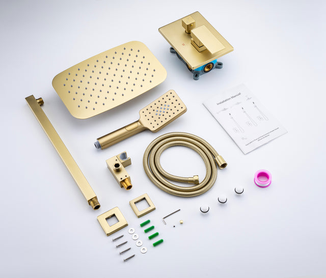 Shower Faucet Set Shower System with 12 Inch Rain Shower Head and Handheld, Bathroom Shower Combo Set Wall Mounted System Rough-in Valve Body and Trim Included.