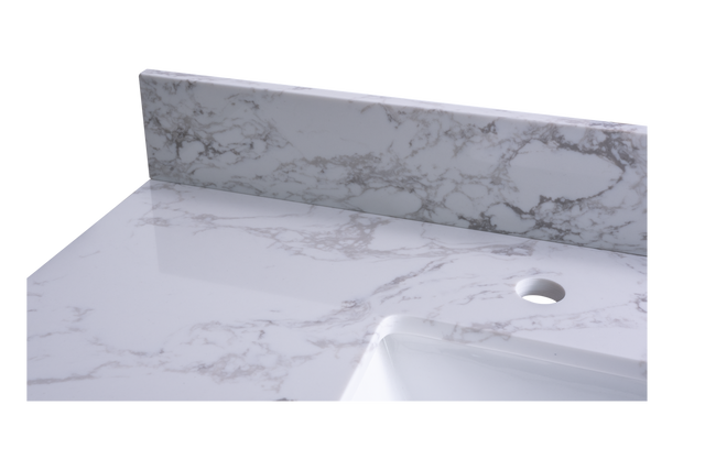 Montary 49‘’x22" bathroom stone vanity top engineered stone carrara white marble color with rectangle undermount ceramic sink and 3 faucet hole with back splash .