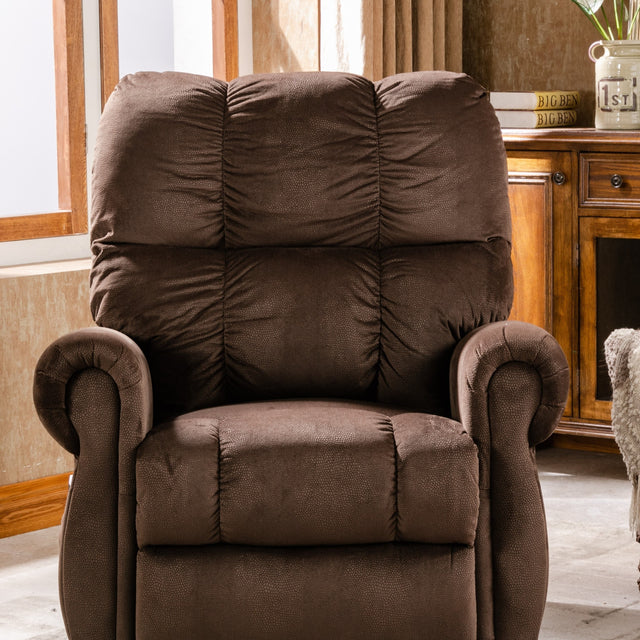 Electric lift recliner with heat therapy and massage, suitable for the elderly, heavy recliner, with modern padded arms and back, chocolate color