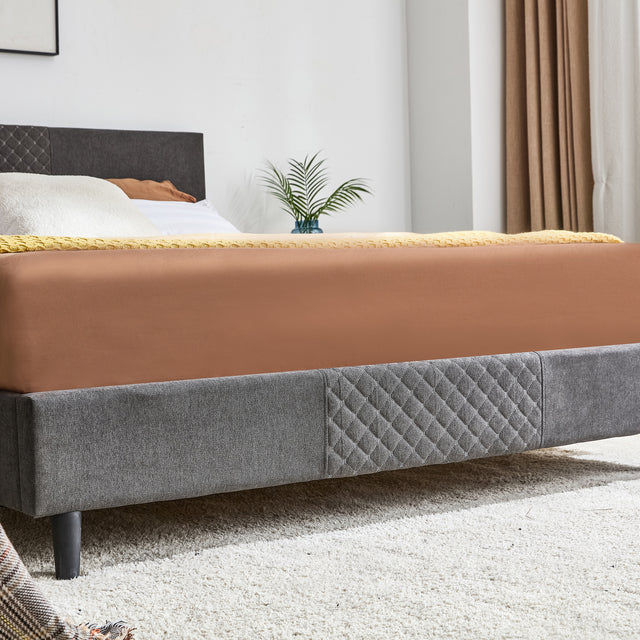 King Size Velvet Upholstered Tufted Platform Bed Frame with headboard, Strong Wooden Slats, No Box Spring Needed, Mattress Foundation, Easy Assembly, Dark Gray