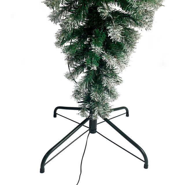 Upside Down Green Christmas Tree, Xmas Tree with LED Warm White Lights, Green leaves with part spraying White, Reinforced Metal Base & Easy Assembly 7.4ft X-mas