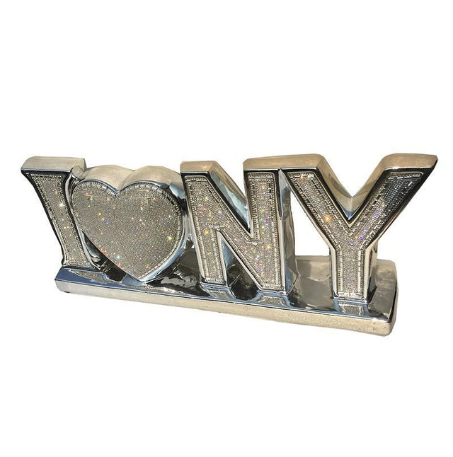 "I Love New York" Ceramic Chrome Plated Table Top in Diamond Incrustation (20-in x 4-in x 8-in)