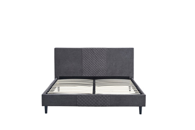 Queen Size Velvet Upholstered Tufted Platform Bed Frame / Mattress Foundation / Wood Slat Support / No Box Spring Needed / Easy Assembly, Queen, Platform Bed Only, Dark Grey