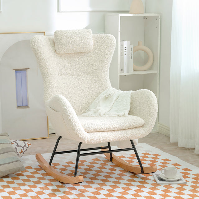 Rocking Chair - with rubber leg and cashmere fabric, suitable for living room and bedroom
