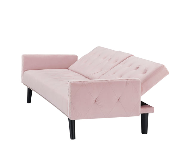 1730 Sofa Bed Armrest with Nail Head Trim with Two Cup Holders 72" Pink Velvet Sofa for Small Spaces